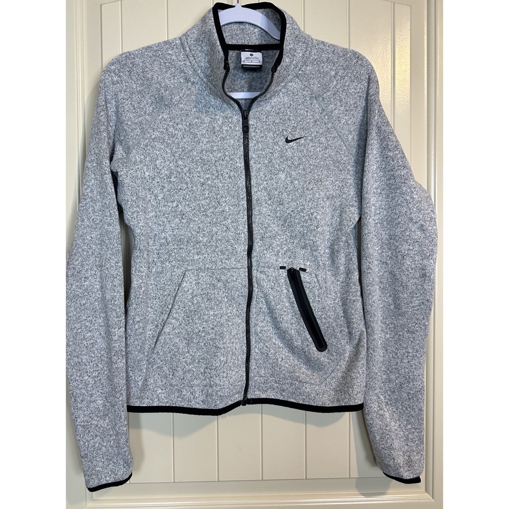 Nike Jacket Womens M Gray Full Zip Fleece lined Sweater jacket zip pocket‎